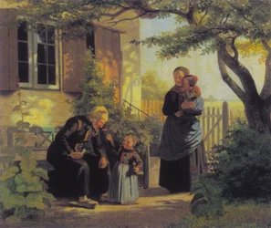 Une petite fille a laissé un vieil homme sentir une fleur.