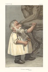 Caricature montrant Rodin sculptant