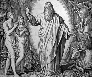 Dieu crée Adam et Ève.