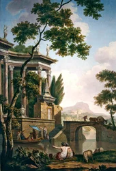 Paysage arcadien avec un monument funéraire