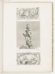 Panneau ornemental avec fontaine de coquillages flanquée de guirlandes et volutes, pl. 22 dans Œuvre de Juste-Aurèle