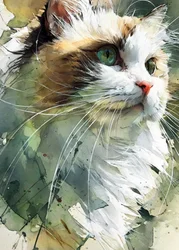 Aquarelle représentant un félin aux yeux verts