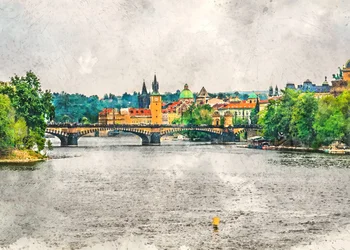 Paysage urbain au bord de la rivière à Prague