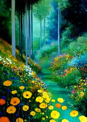 Le sentier des fleurs ensoleillé