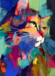 Chat abstrait aux couleurs vives