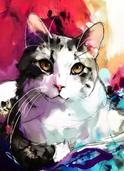 Peinture représentant un chat plein de vie