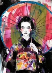 Parapluie « Geisha » aux couleurs vives