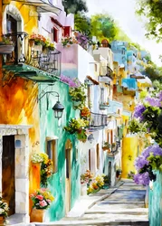 Une ville animée à flanc de colline