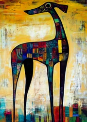 Chien en patchwork aux couleurs vives
