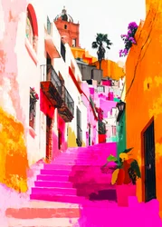 Les marches de la « Ville rose » aux couleurs vives