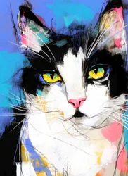 Chat « Tuxedo » aux couleurs vives