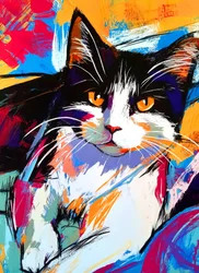 Chat « Tuxedo » aux couleurs vives