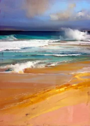 Les vagues sur un rivage animé