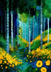 Le sentier de la forêt aux fleurs jaunes