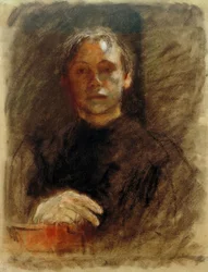 Käthe Kollwitz, Autoportrait de face avec main droite