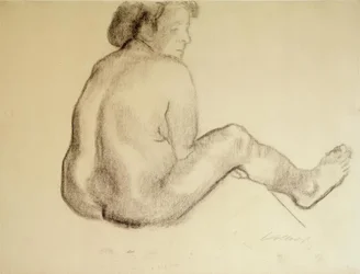 Femme assise de dos vers la droite