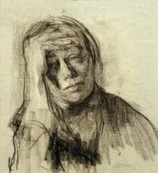 Autoportrait avec le bras droit appuyé, la main sur le front