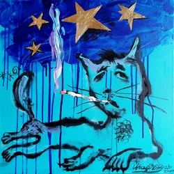 Un chat rêveur qui fume