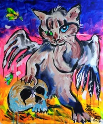 Chat mystique et crâne