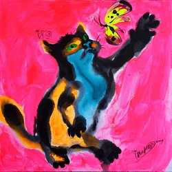 Un chat plein de vie poursuivant un papillon