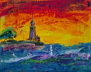 Un coucher de soleil éclatant au phare