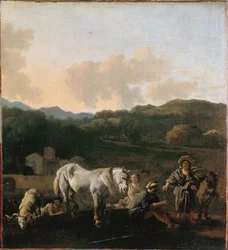 Des paysans et un cheval blanc