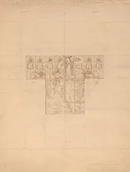 Nu et poisson avec fleurs (Étude pour fenêtre de salle de bain gravée)