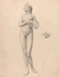 Femme nue debout tenant une boîte