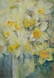 Printemps, jonquilles mélangées dans le réservoir n°3, Mme Krelage, Ice Follies et Fortune