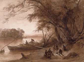 Campement des voyageurs sur le Missouri