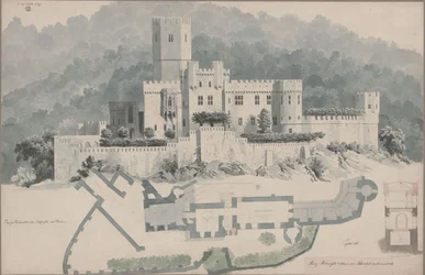 Coblence. Ruines de Stolzenfels. Plan et vue