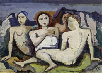 Composition figurative (Quatre femmes assises dans un paysage)
