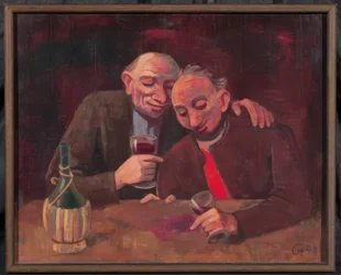 Deux hommes buvant du Chianti