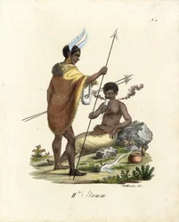 Guerriers africains avec armes (imprimé)