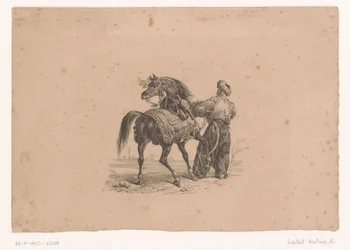 Cheval et homme debout en tenue ottomane