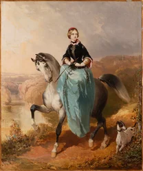 Cavalière avec un chien, vers 1850