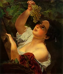 Midi italien, jeune Italienne cueillant des raisins