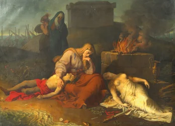 Hécube avec les corps de ses enfants Polyxène et Polydore sur la tombe d