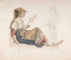 Femme napolitaine (recto), étude pour un intérieur (verso), fin XVIIIe-XIXe siècle