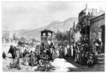 Distribution de dattes dans un cimetière au Caire, 1881