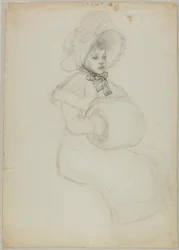 Fille assise avec une moufle