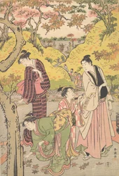 Un jeune homme, deux jeunes femmes et une fille à un pique-nique, vers 1789