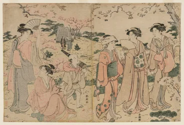 Femmes regardant les cerisiers en fleurs à Asukayama