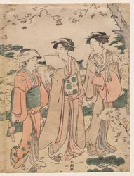 Femmes regardant les cerisiers en fleurs à Asukayama