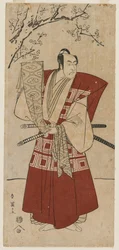 Ichikawa Monnosuke II en tant que seigneur tenant une bannière