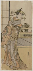 Arashi Murajiro en courtisane tenant une lettre, fin des années 1780