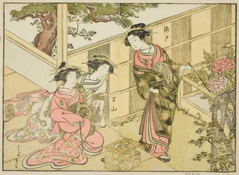Courtisanes du Chojiya, du livre "Une comparaison des beautés des maisons vertes : Un miroir de leurs formes (Seiro bijin awase sugata kagami)," vol. 1