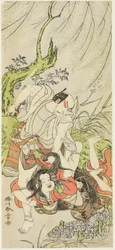 Les Acteurs Matsumoto Koshiro II comme Yoemon et Yoshizawa Sakinosuke III comme Kasane, sa femme