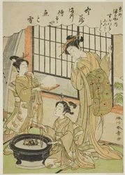 La courtisane Sugawara de la maison Tsuruya et ses kamuro Namiji et Kashiko