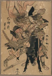 Le puissant Tomoe Gozen, vers 1810 (gravure sur bois en couleur)